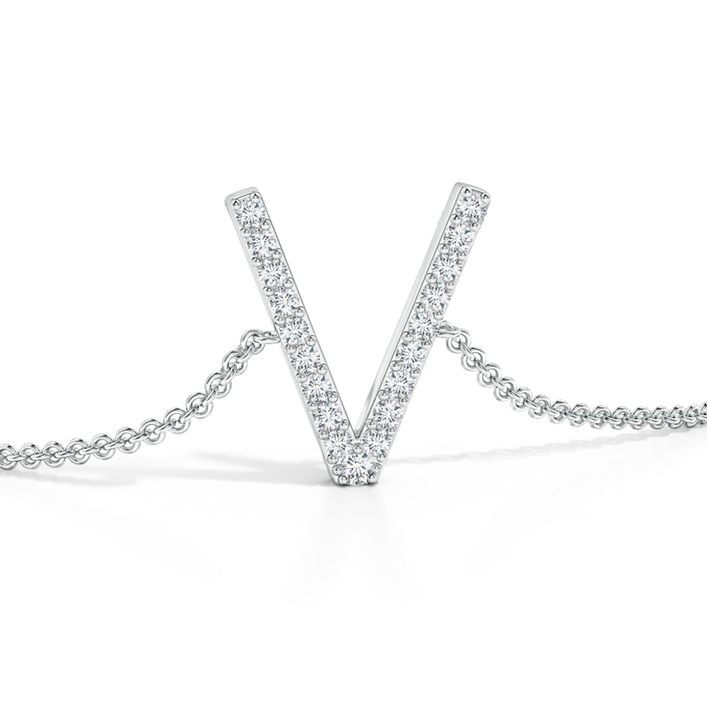 1.3mm GVS2 Prong-Set Diamond Capital "V" Initial Bracelet in White Gold - side 1