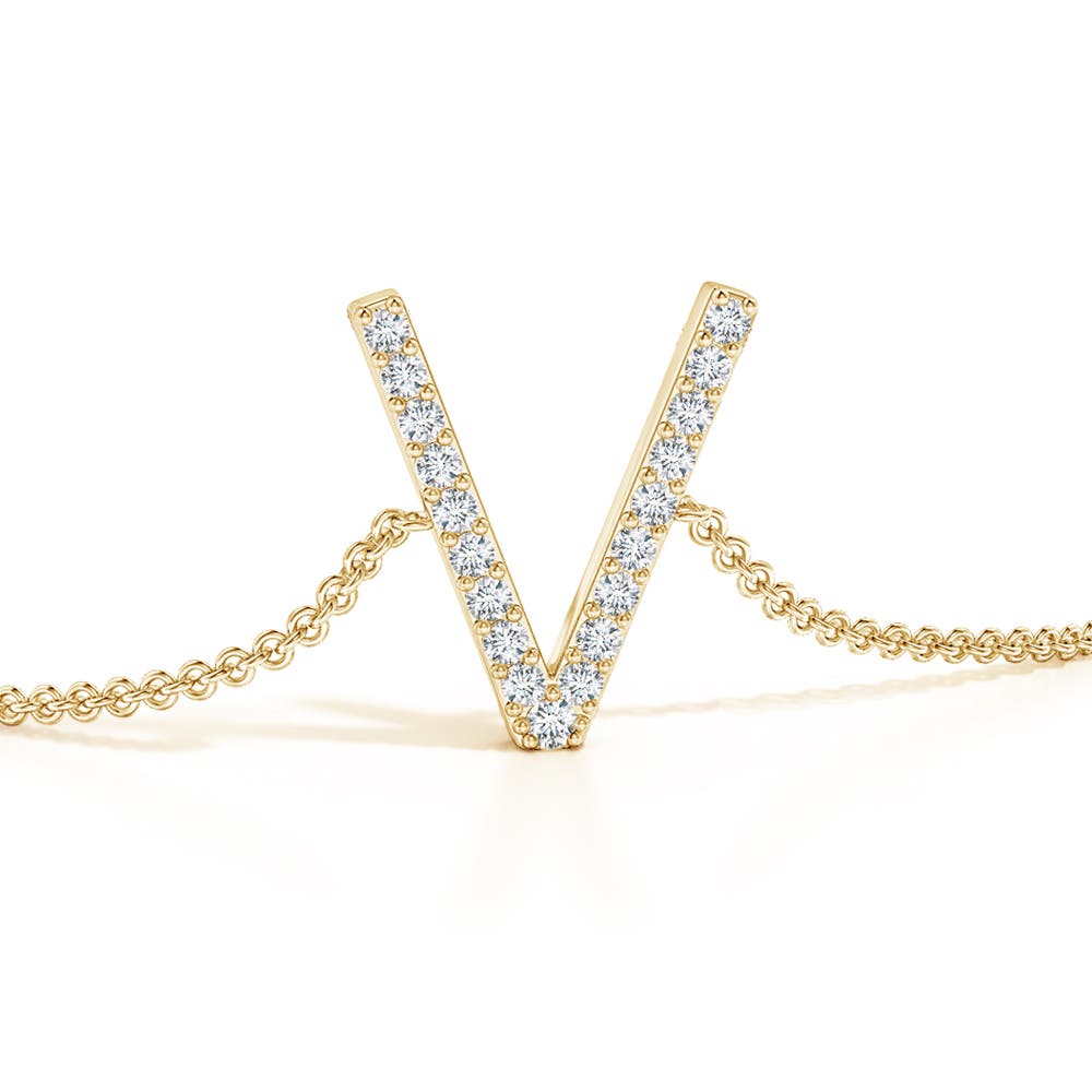 1.3mm GVS2 Prong-Set Diamond Capital "V" Initial Bracelet in Yellow Gold - side 1