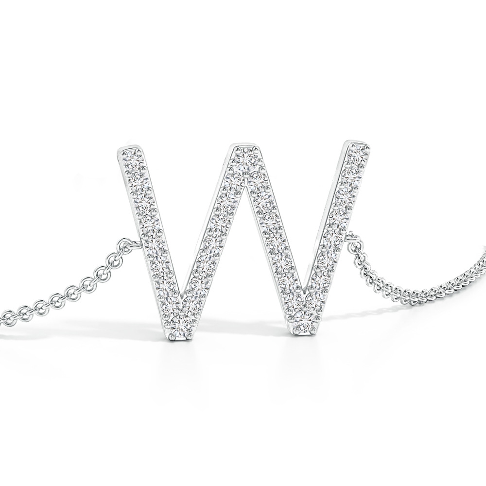 1.4mm HSI2 Prong-Set Diamond Capital "W" Initial Bracelet in White Gold - side 1