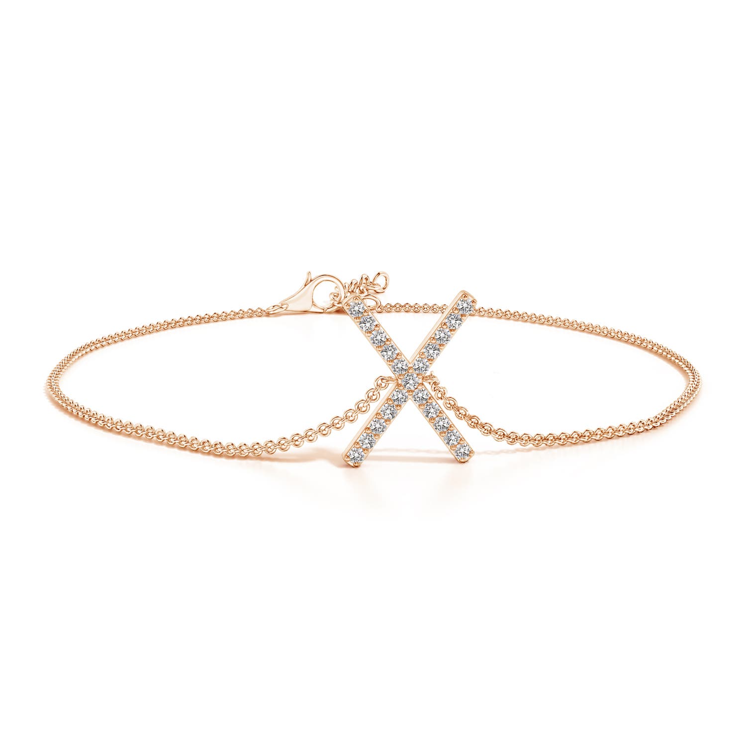1.3mm IJI1I2 Prong-Set Diamond Capital "X" Initial Bracelet in 18K Rose Gold