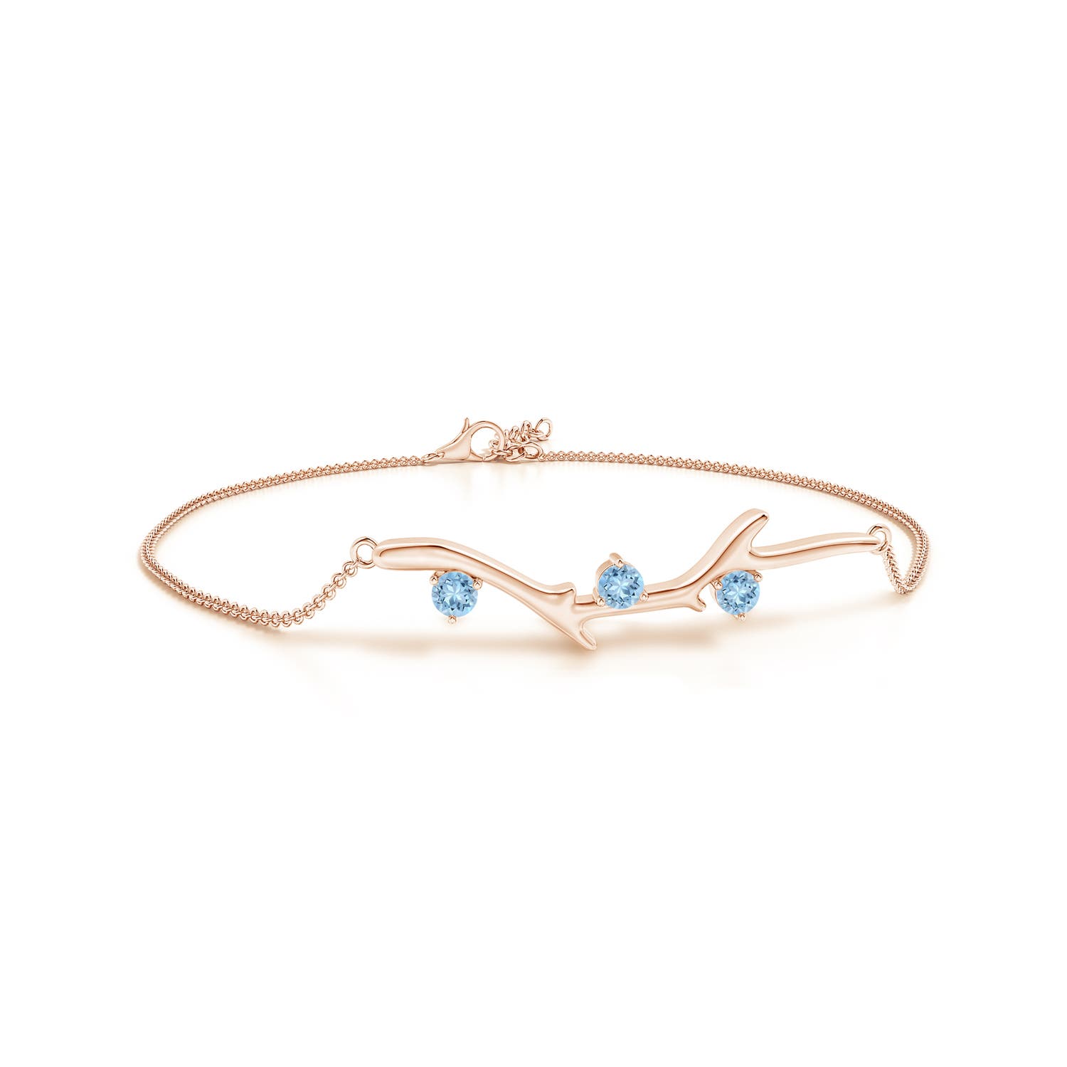 3mm AAA Nature Inspired Round Aquamarine Tree Branch Bracelet in Rose Gold