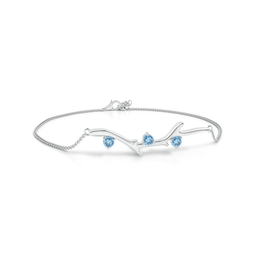 3mm AAAA Nature Inspired Round Aquamarine Tree Branch Bracelet in White Gold