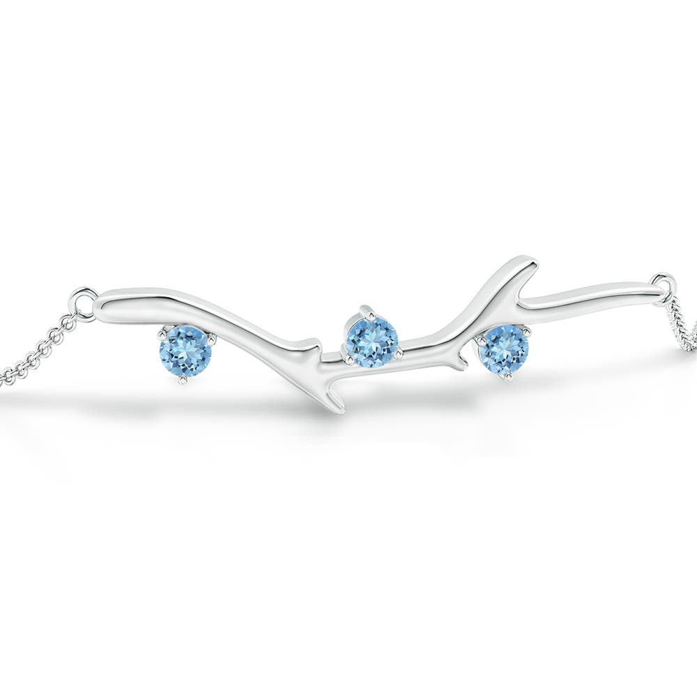 3mm AAAA Nature Inspired Round Aquamarine Tree Branch Bracelet in White Gold - side 1