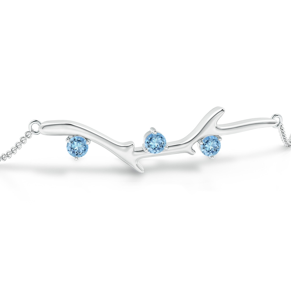 3mm AAAA Nature Inspired Round Aquamarine Tree Branch Bracelet in White Gold Side 1