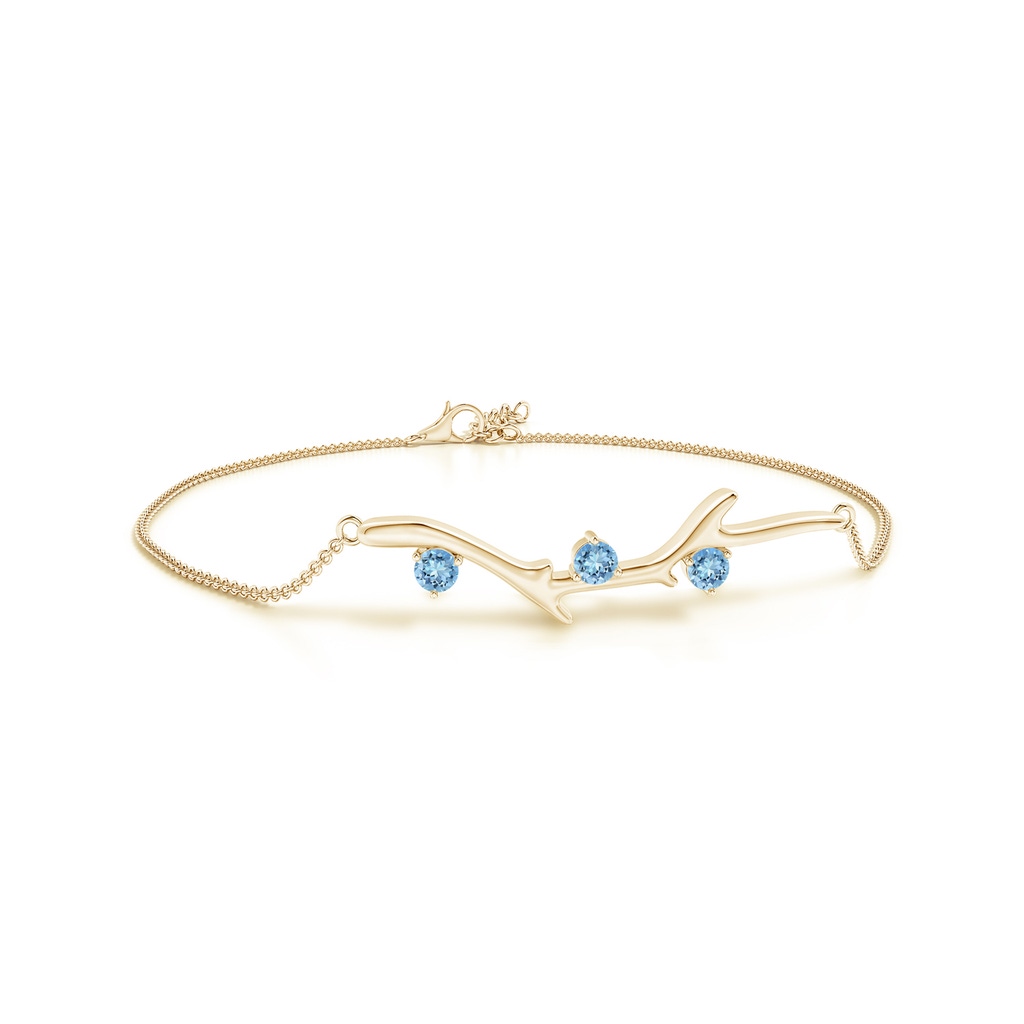 3mm AAAA Nature Inspired Round Aquamarine Tree Branch Bracelet in Yellow Gold