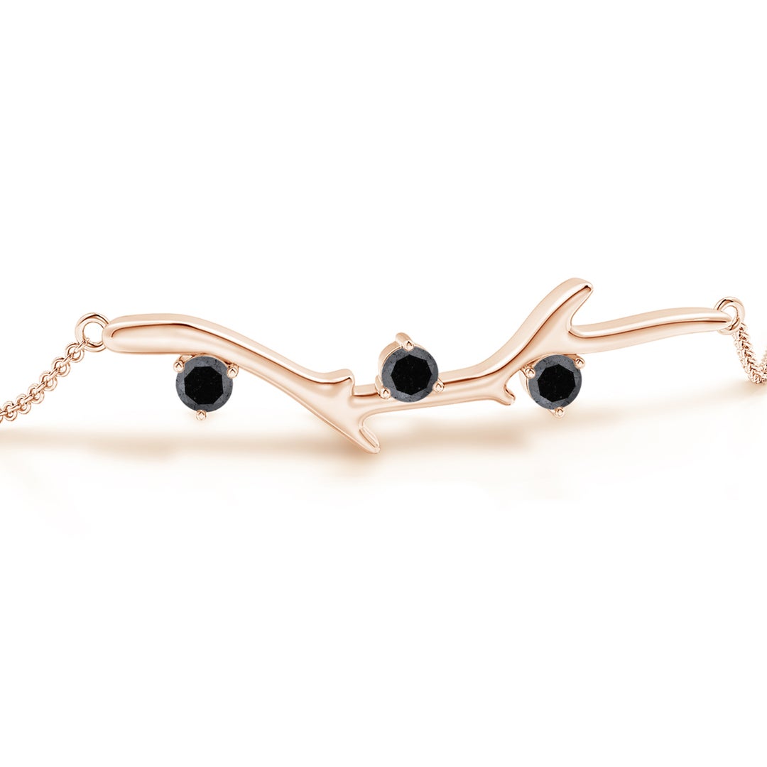 3mm A Nature Inspired Round Black Diamond Tree Branch Bracelet in Rose Gold - side 2