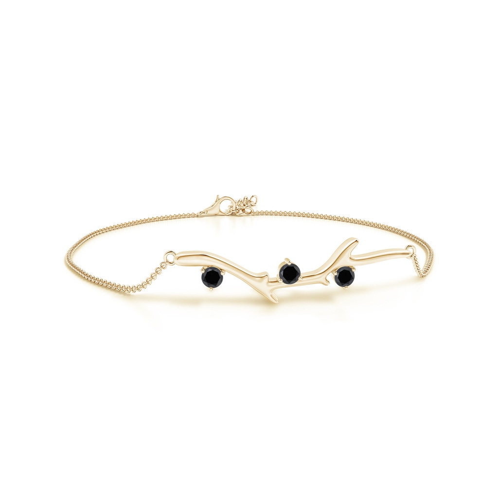3mm AA Nature Inspired Round Black Diamond Tree Branch Bracelet in Yellow Gold