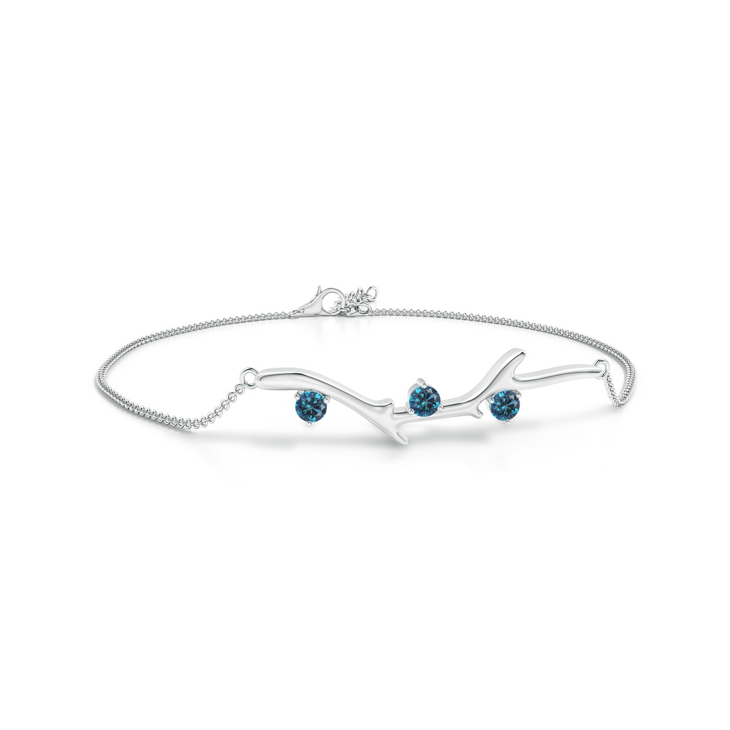 3mm AAA Nature Inspired Round Blue Diamond Tree Branch Bracelet in White Gold