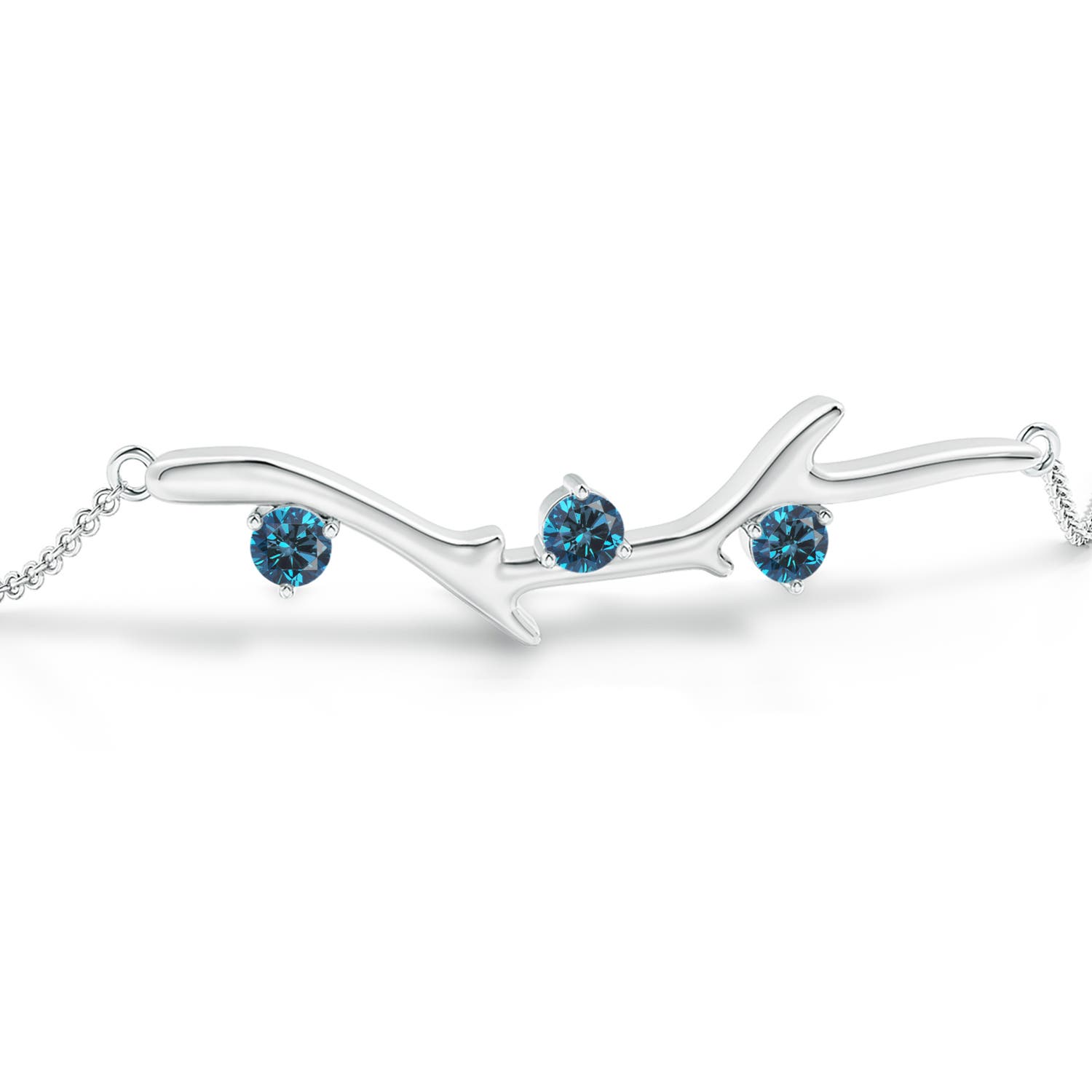 3mm AAA Nature Inspired Round Blue Diamond Tree Branch Bracelet in White Gold