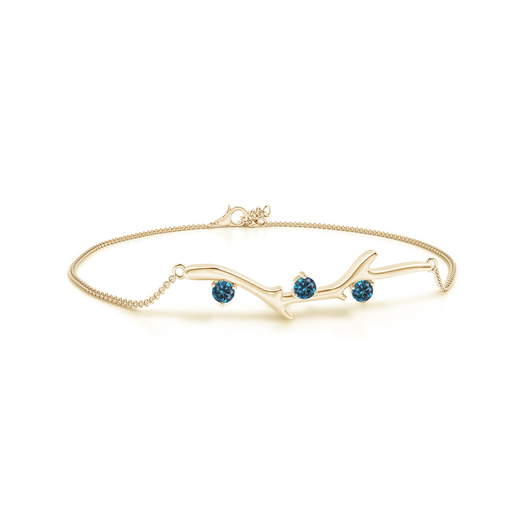 3mm AAA Nature Inspired Round Blue Diamond Tree Branch Bracelet in Yellow Gold