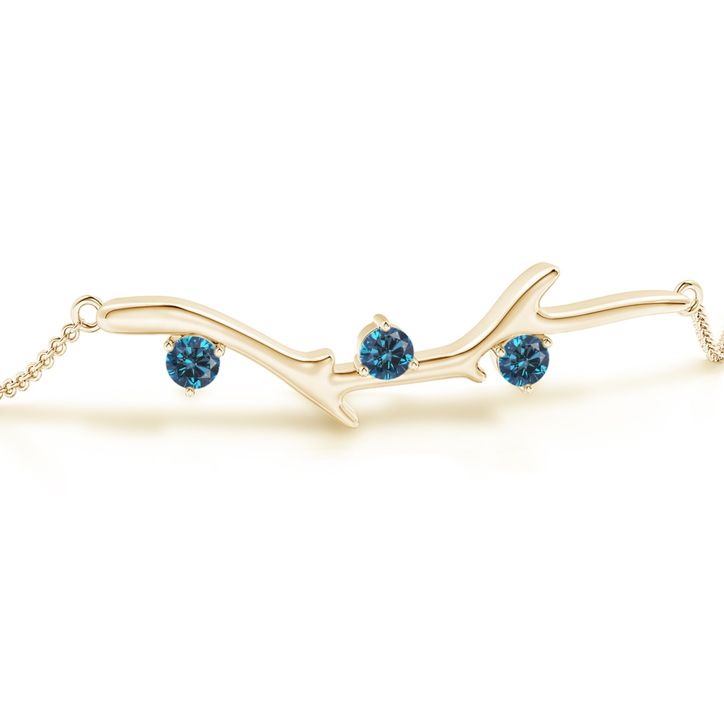 3mm AAA Nature Inspired Round Blue Diamond Tree Branch Bracelet in Yellow Gold Side 199