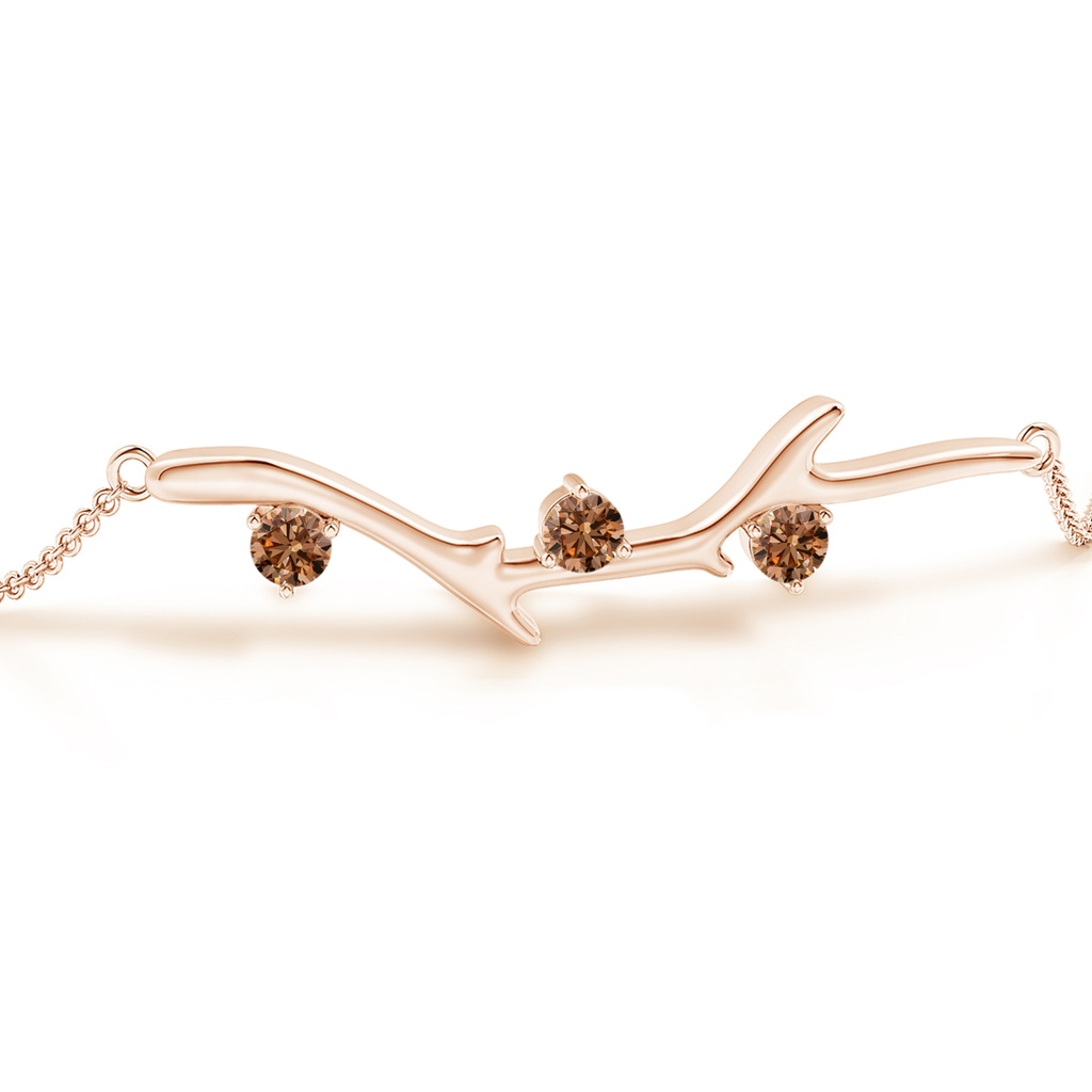 3mm AAAA Nature Inspired Round Coffee Diamond Tree Branch Bracelet in Rose Gold - Side 199
