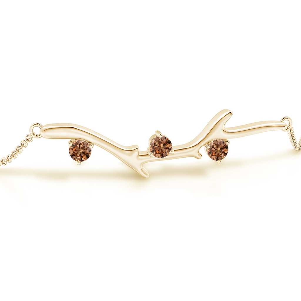 3mm AAAA Nature Inspired Round Coffee Diamond Tree Branch Bracelet in Yellow Gold - Side 199