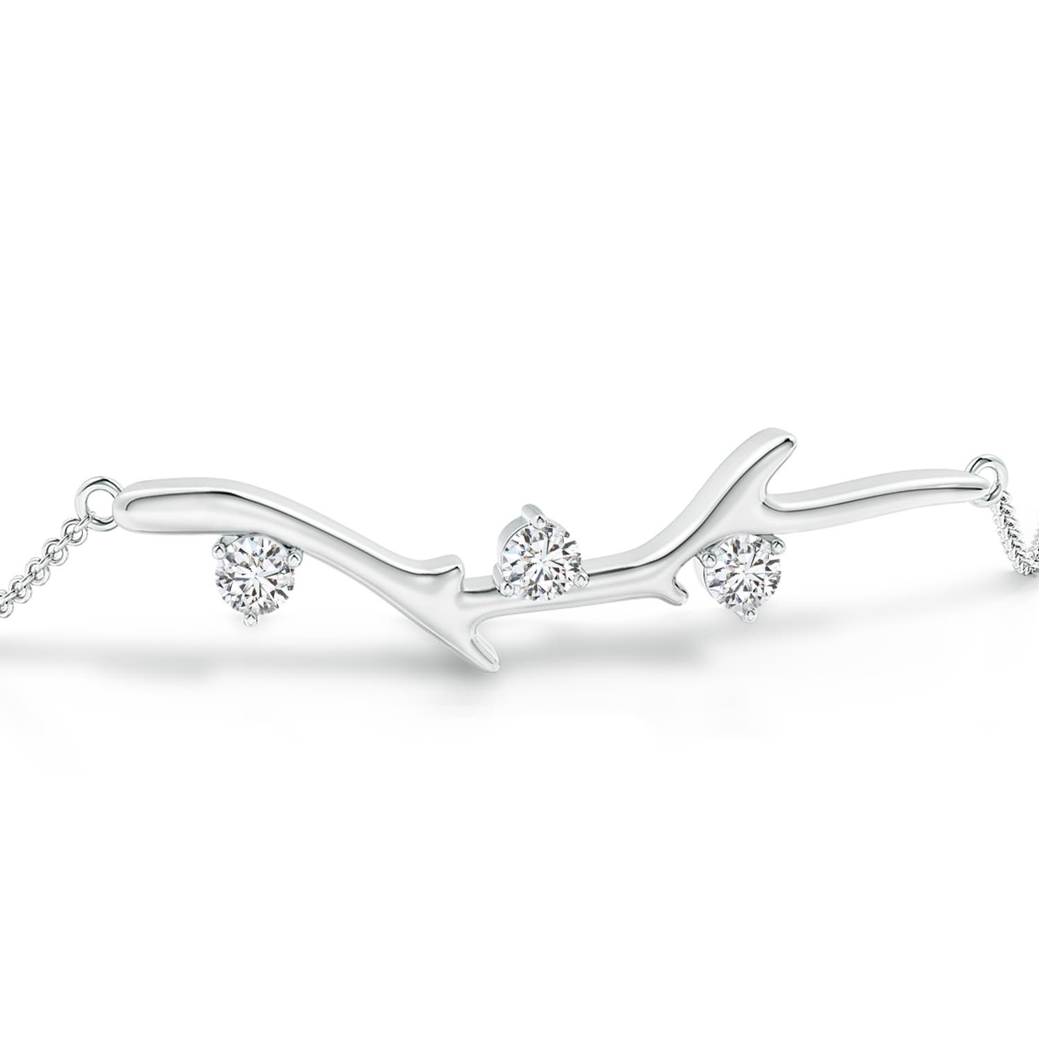 3mm HSI2 Nature Inspired Round Diamond Tree Branch Bracelet in White Gold - side 2