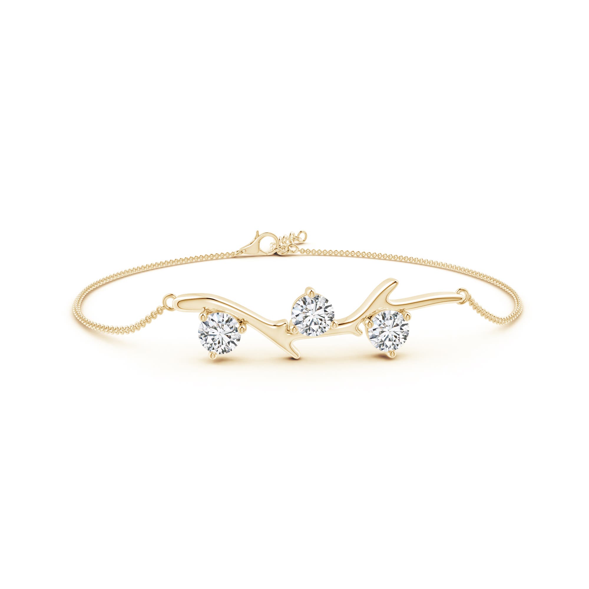 5.1mm HSI2 Nature Inspired Round Diamond Tree Branch Bracelet in 18K Yellow Gold