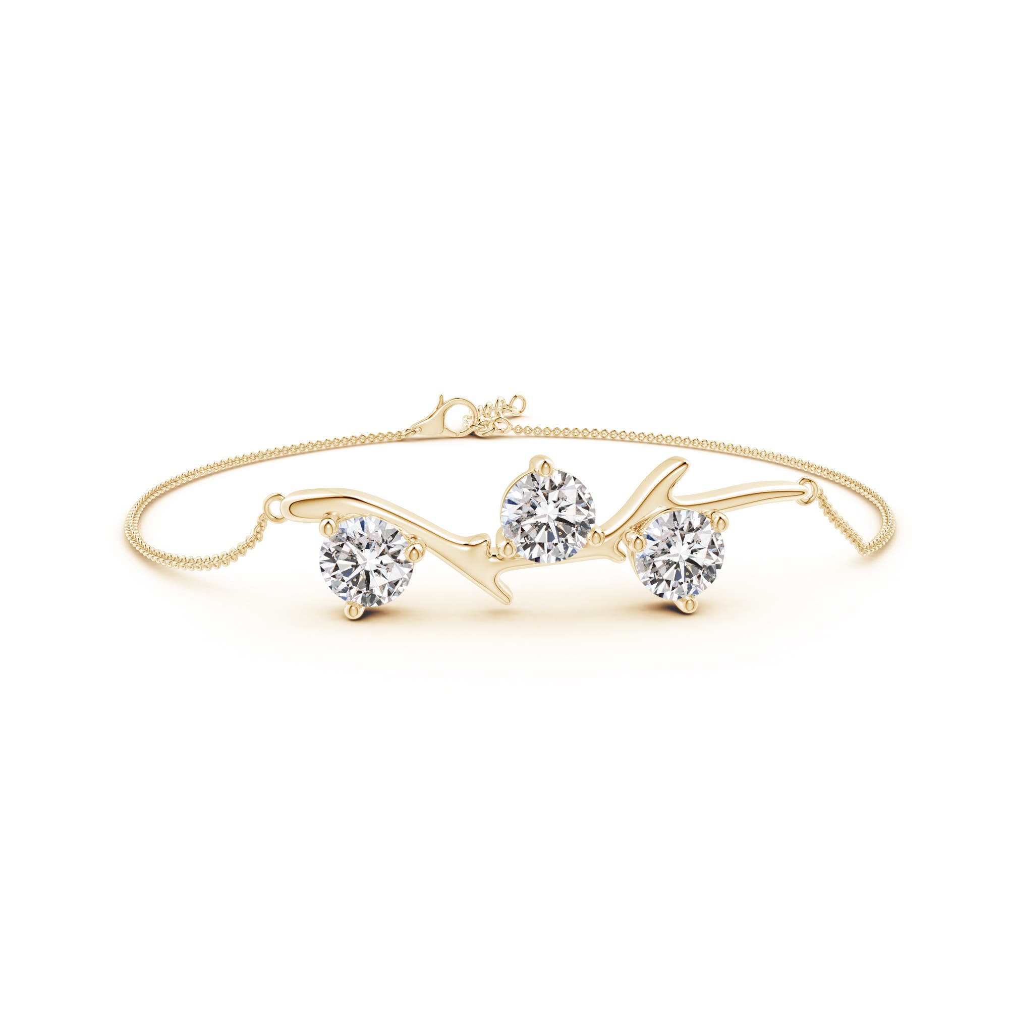 6.4mm IJI1I2 Nature Inspired Round Diamond Tree Branch Bracelet in Yellow Gold