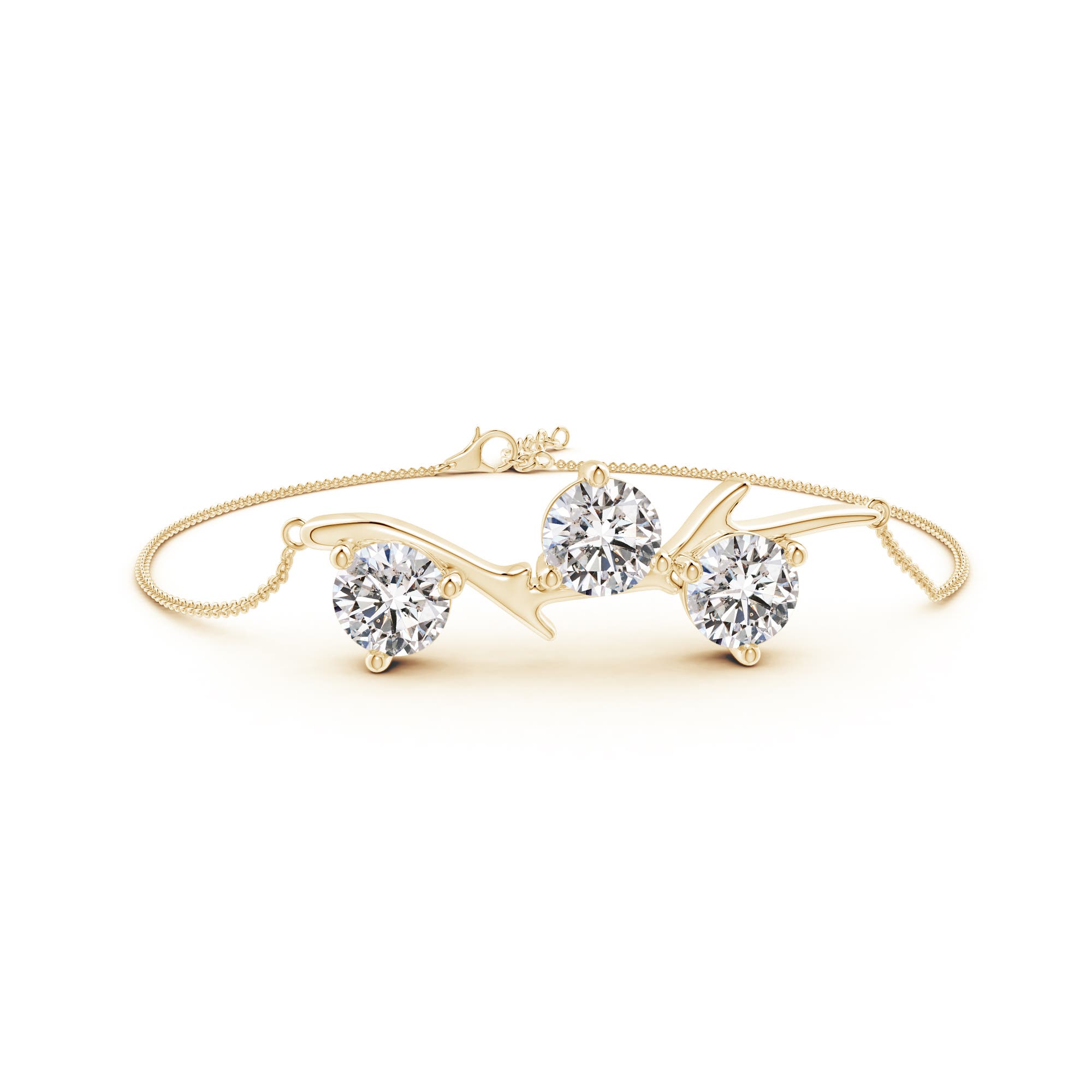 7.4mm IJI1I2 Nature Inspired Round Diamond Tree Branch Bracelet in Yellow Gold