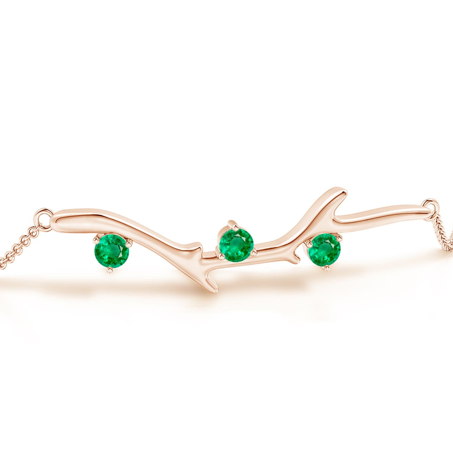 3mm AAA Nature Inspired Round Emerald Tree Branch Bracelet in Rose Gold