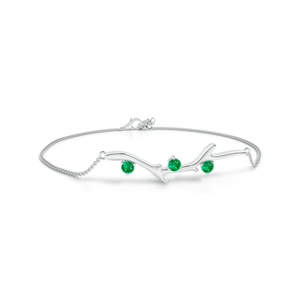 3mm AAA Nature Inspired Round Emerald Tree Branch Bracelet in White Gold