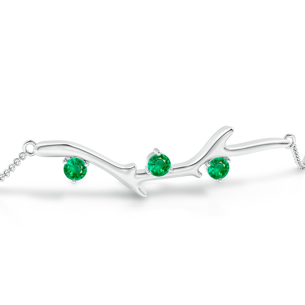 3mm AAA Nature Inspired Round Emerald Tree Branch Bracelet in White Gold - side 199