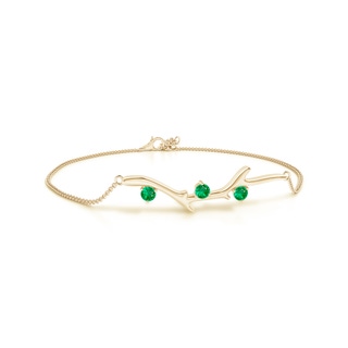 3mm AAA Nature Inspired Round Emerald Tree Branch Bracelet in Yellow Gold