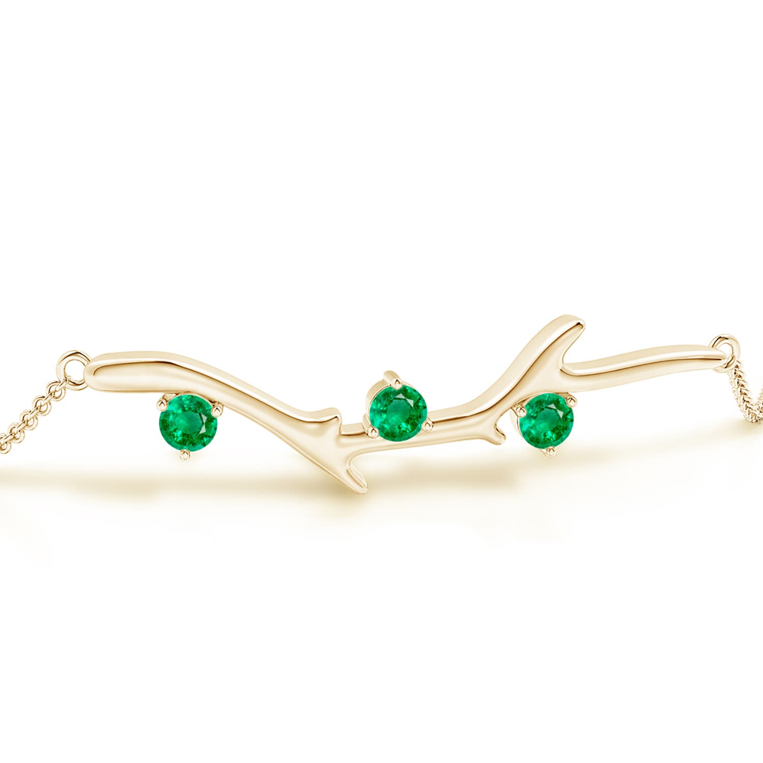3mm AAA Nature Inspired Round Emerald Tree Branch Bracelet in Yellow Gold - side 3