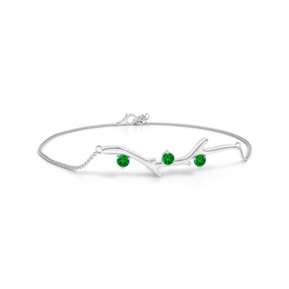 3mm AAAA Nature Inspired Round Emerald Tree Branch Bracelet in 18K White Gold