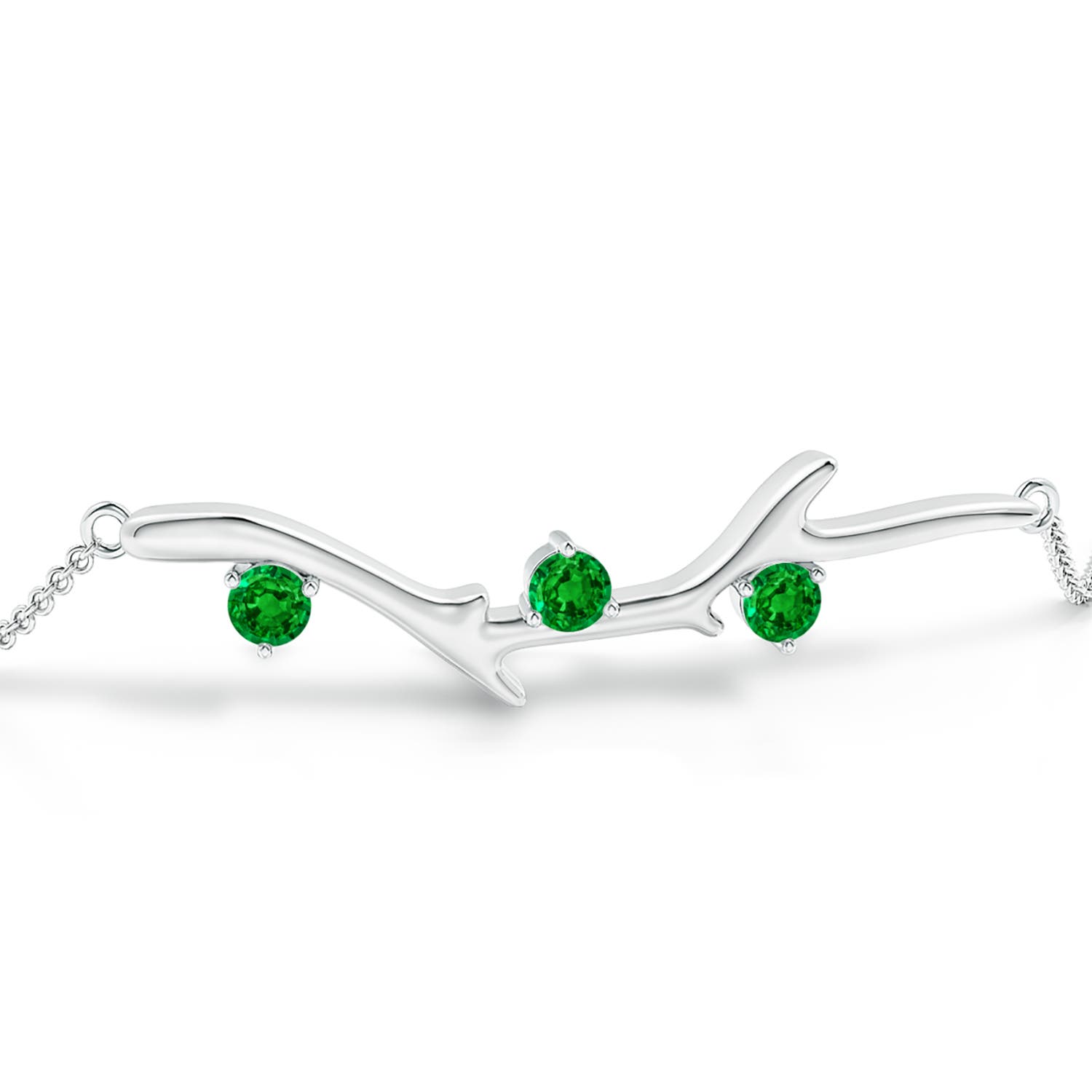 3mm AAAA Nature Inspired Round Emerald Tree Branch Bracelet in 18CT White Gold - side 2