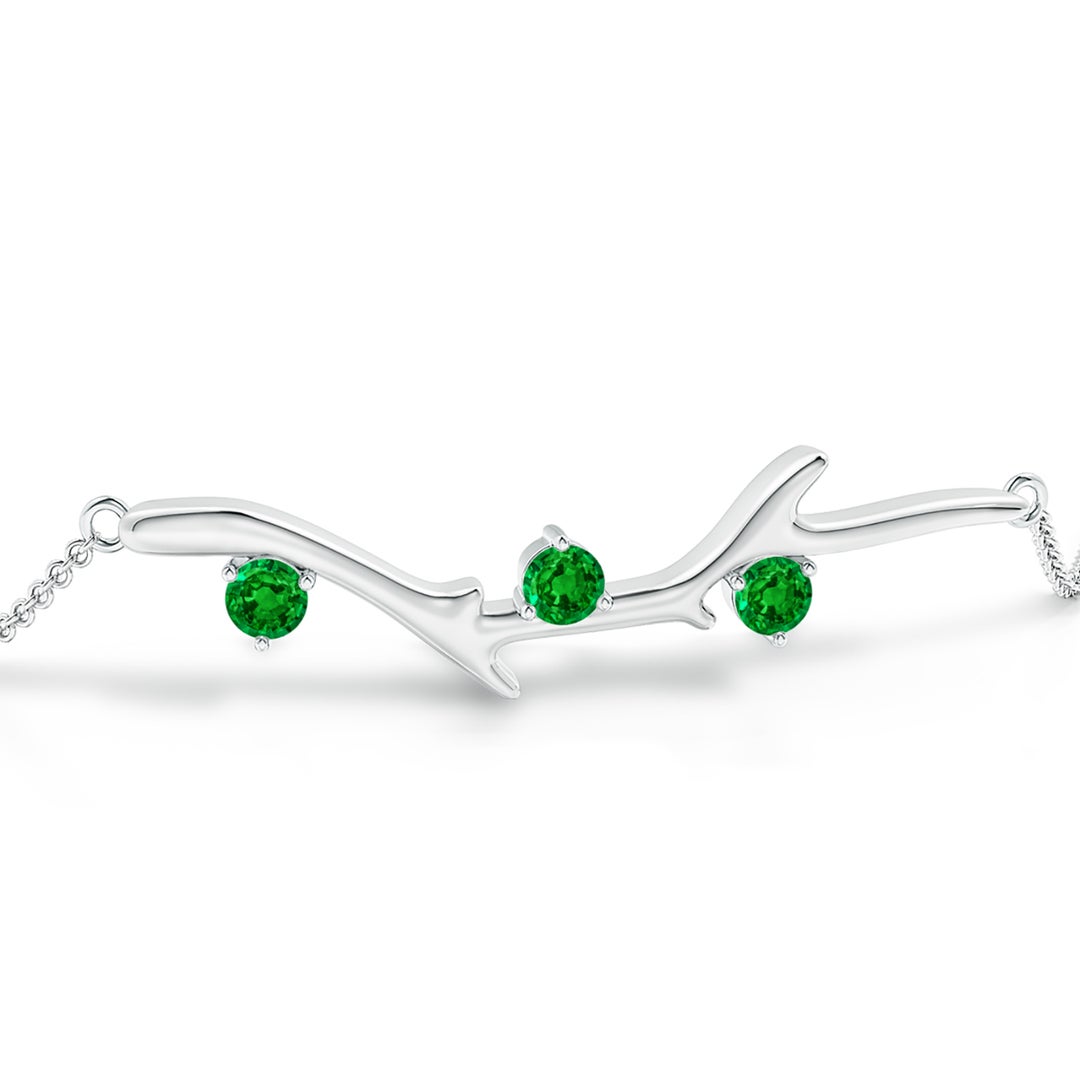 3mm AAAA Nature Inspired Round Emerald Tree Branch Bracelet in 18K White Gold - side 3