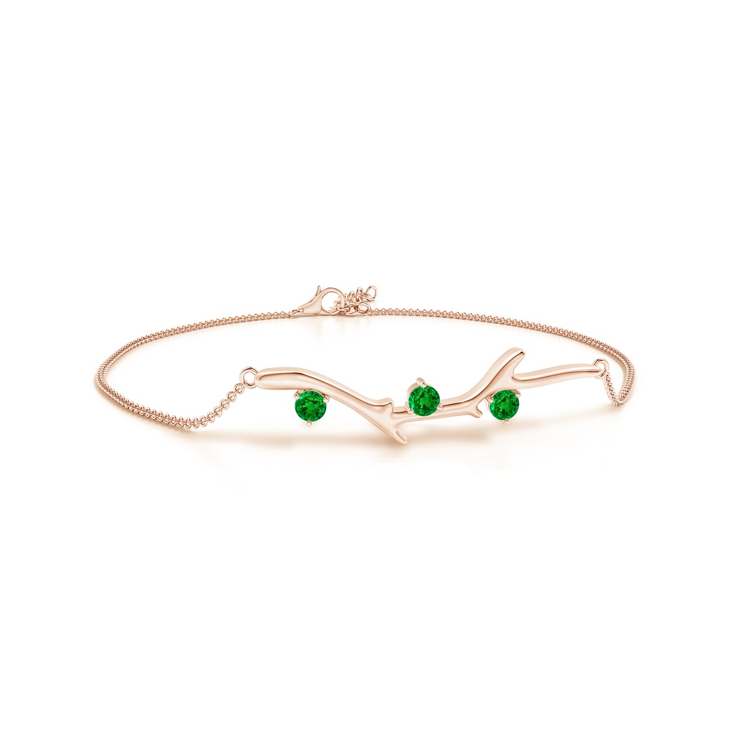 3mm AAAA Nature Inspired Round Emerald Tree Branch Bracelet in Rose Gold