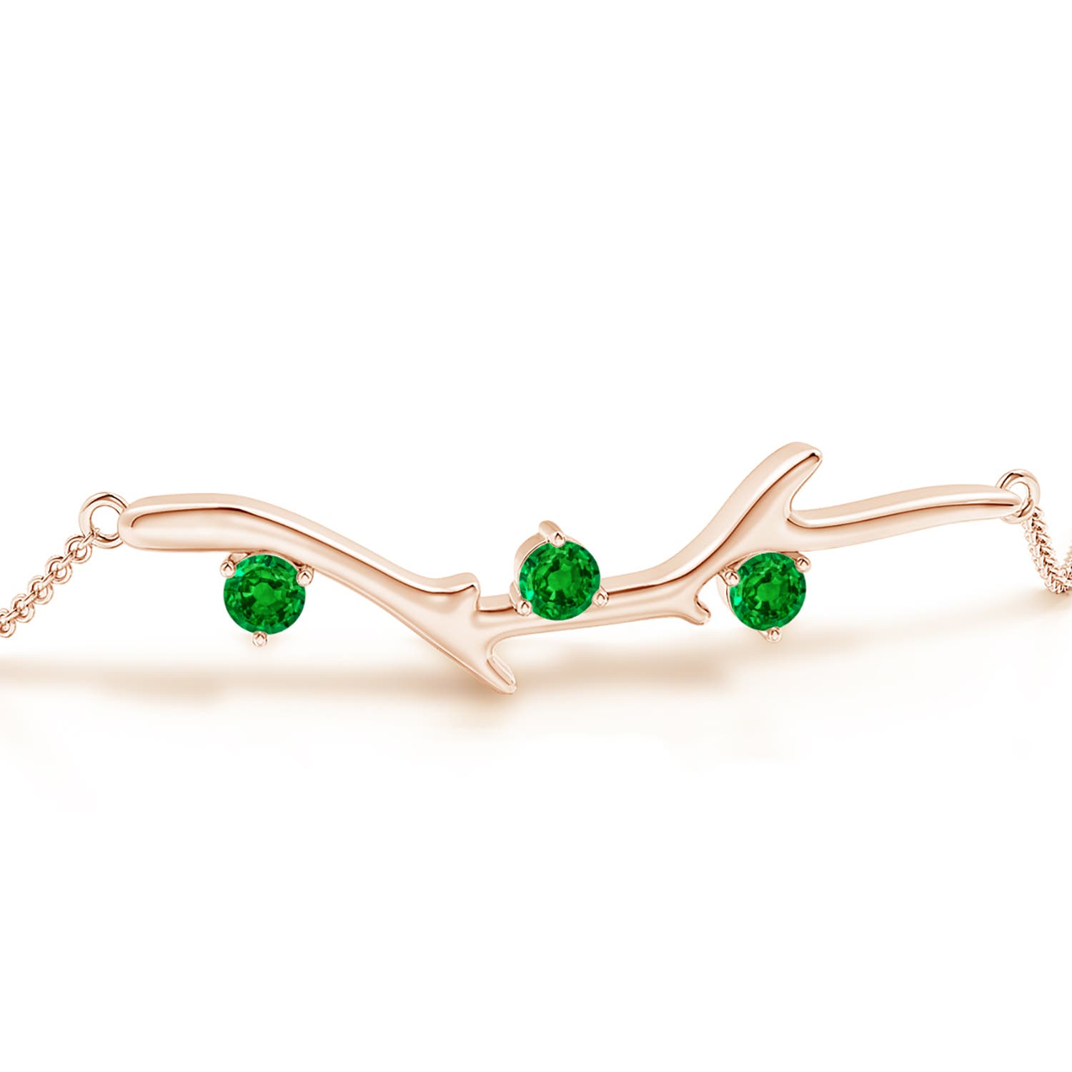 3mm AAAA Nature Inspired Round Emerald Tree Branch Bracelet in Rose Gold