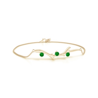3mm AAAA Nature Inspired Round Emerald Tree Branch Bracelet in Yellow Gold