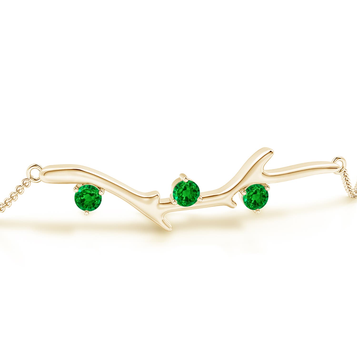 3mm AAAA Nature Inspired Round Emerald Tree Branch Bracelet in Yellow Gold
