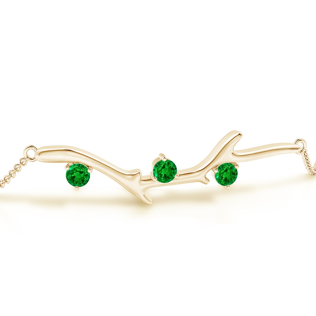 3mm AAAA Nature Inspired Round Emerald Tree Branch Bracelet in Yellow Gold - side 199