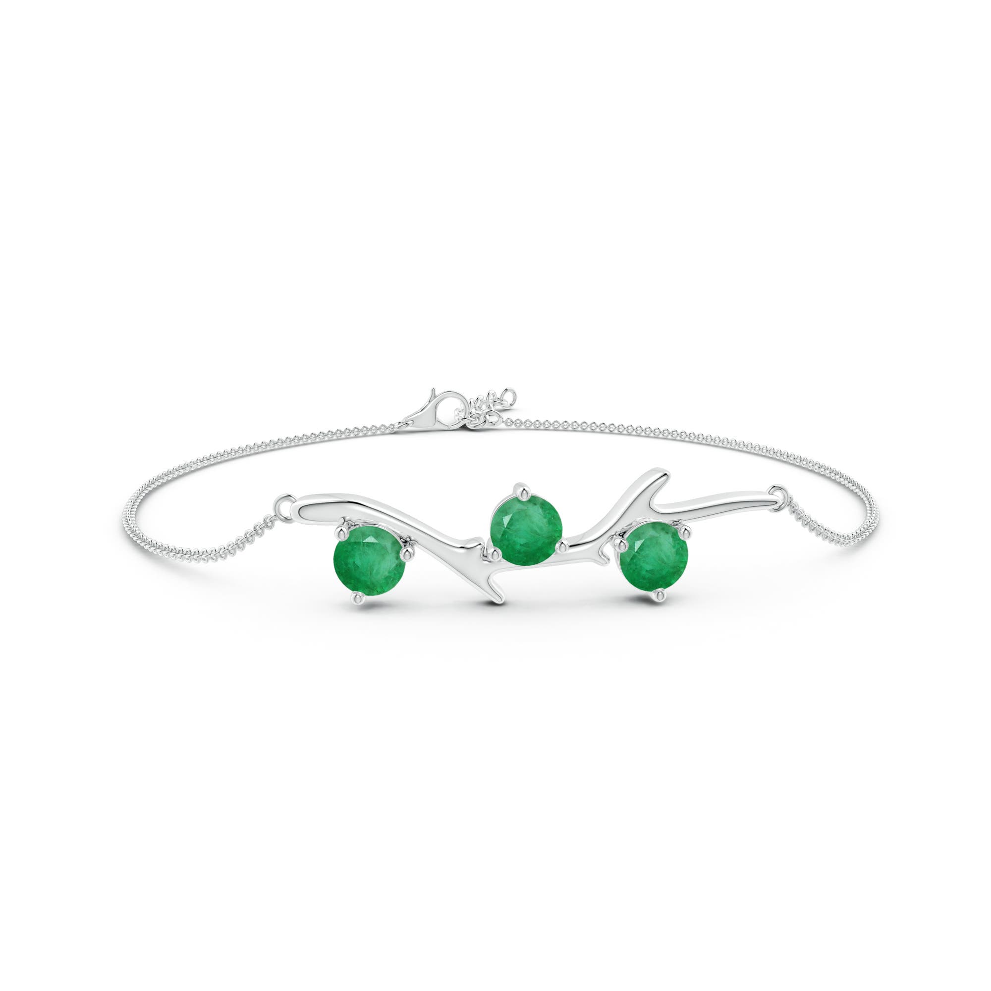 5mm A Nature Inspired Round Emerald Tree Branch Bracelet in P950 Platinum