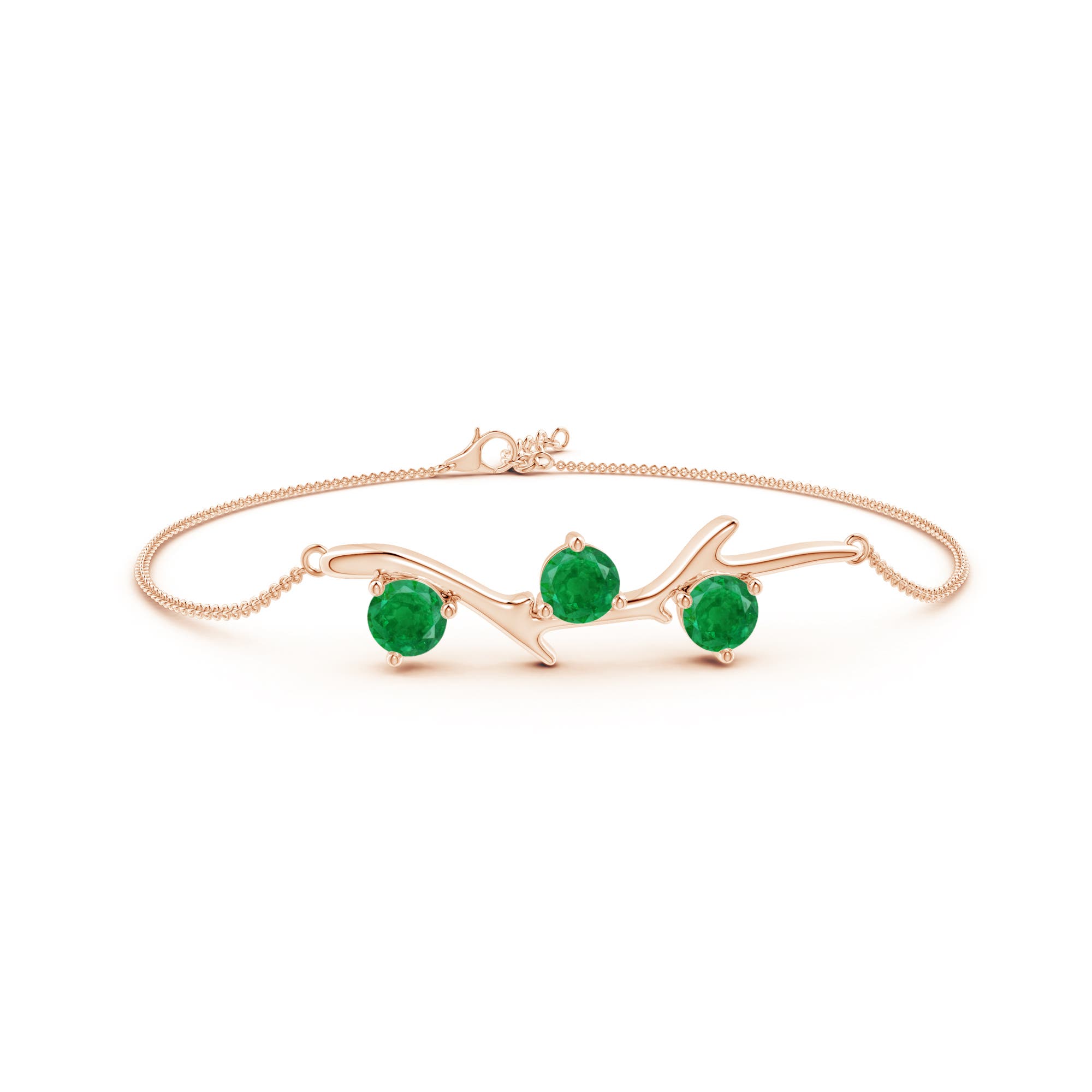 5mm AA Nature Inspired Round Emerald Tree Branch Bracelet in 18K Rose Gold