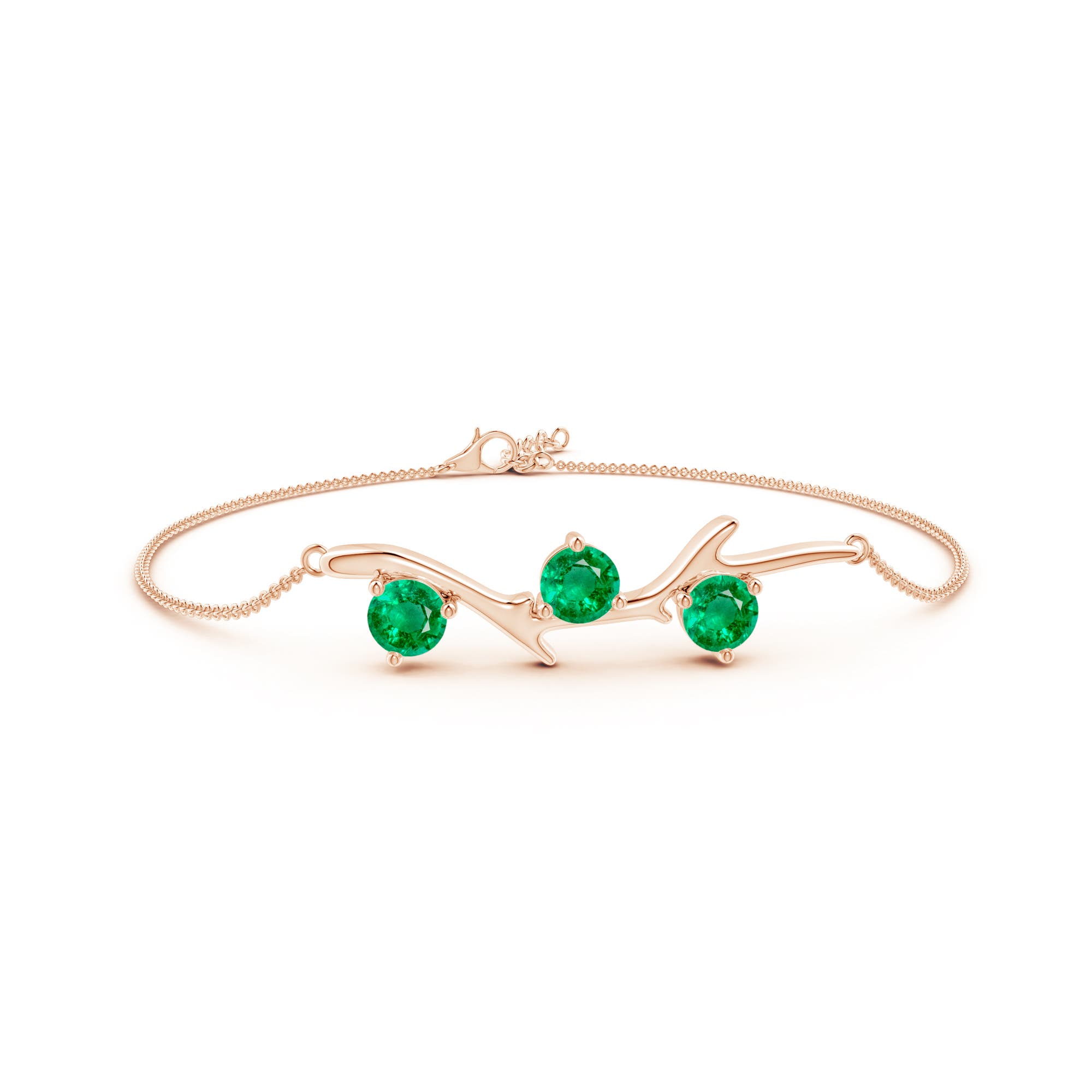 5mm AAA Nature Inspired Round Emerald Tree Branch Bracelet in 18CT Rose Gold