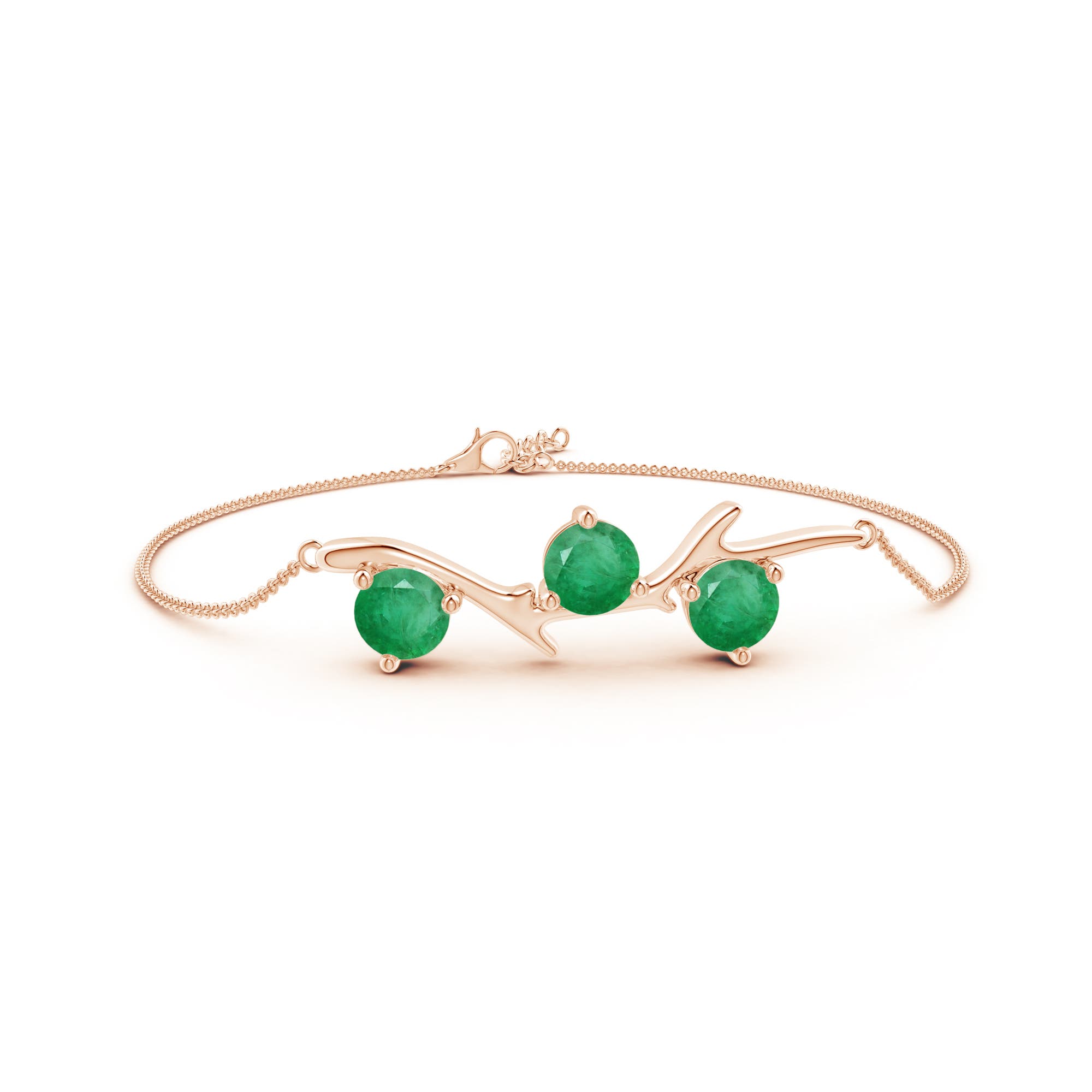 6mm A Nature Inspired Round Emerald Tree Branch Bracelet in Rose Gold