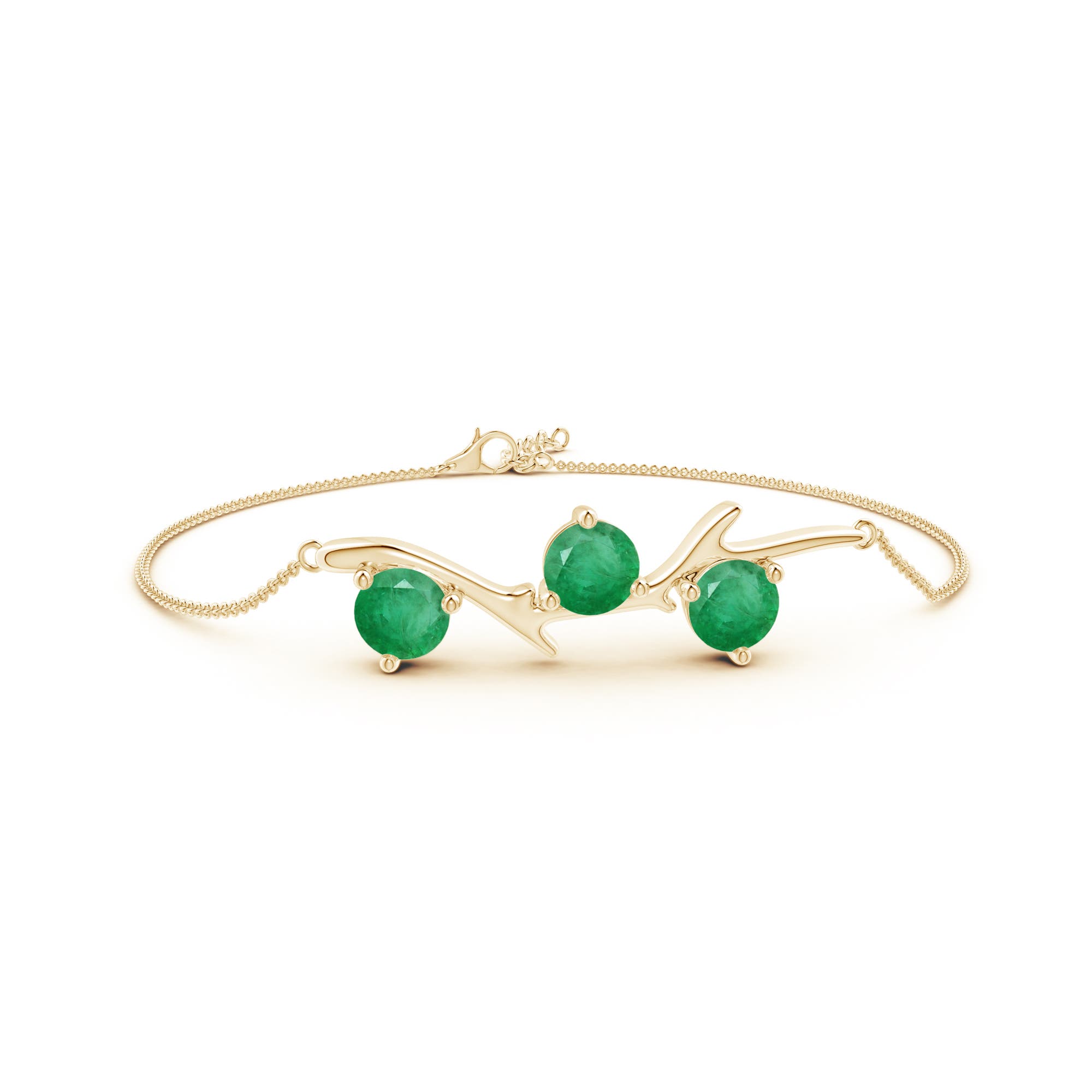 6mm A Nature Inspired Round Emerald Tree Branch Bracelet in Yellow Gold