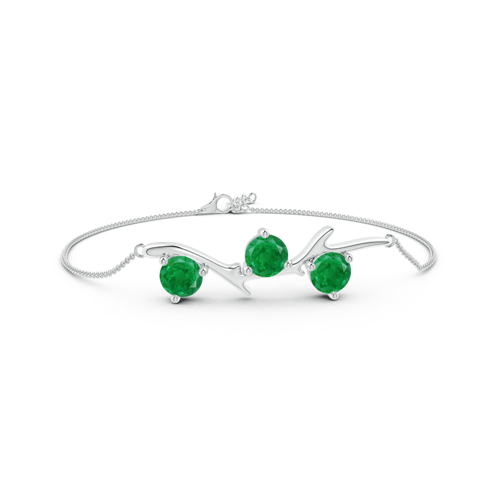 6mm AA Nature Inspired Round Emerald Tree Branch Bracelet in White Gold