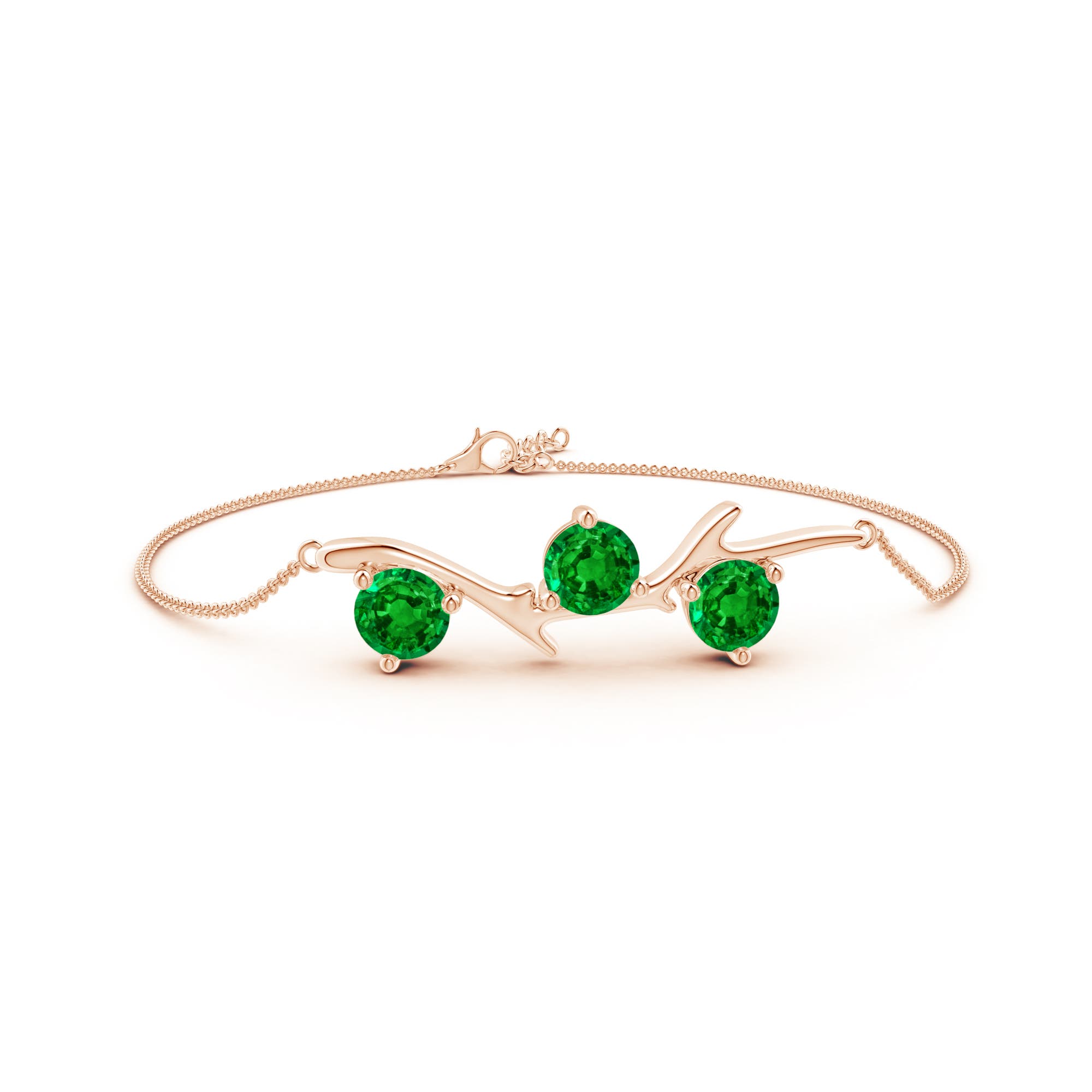 6mm AAAA Nature Inspired Round Emerald Tree Branch Bracelet in 18K Rose Gold