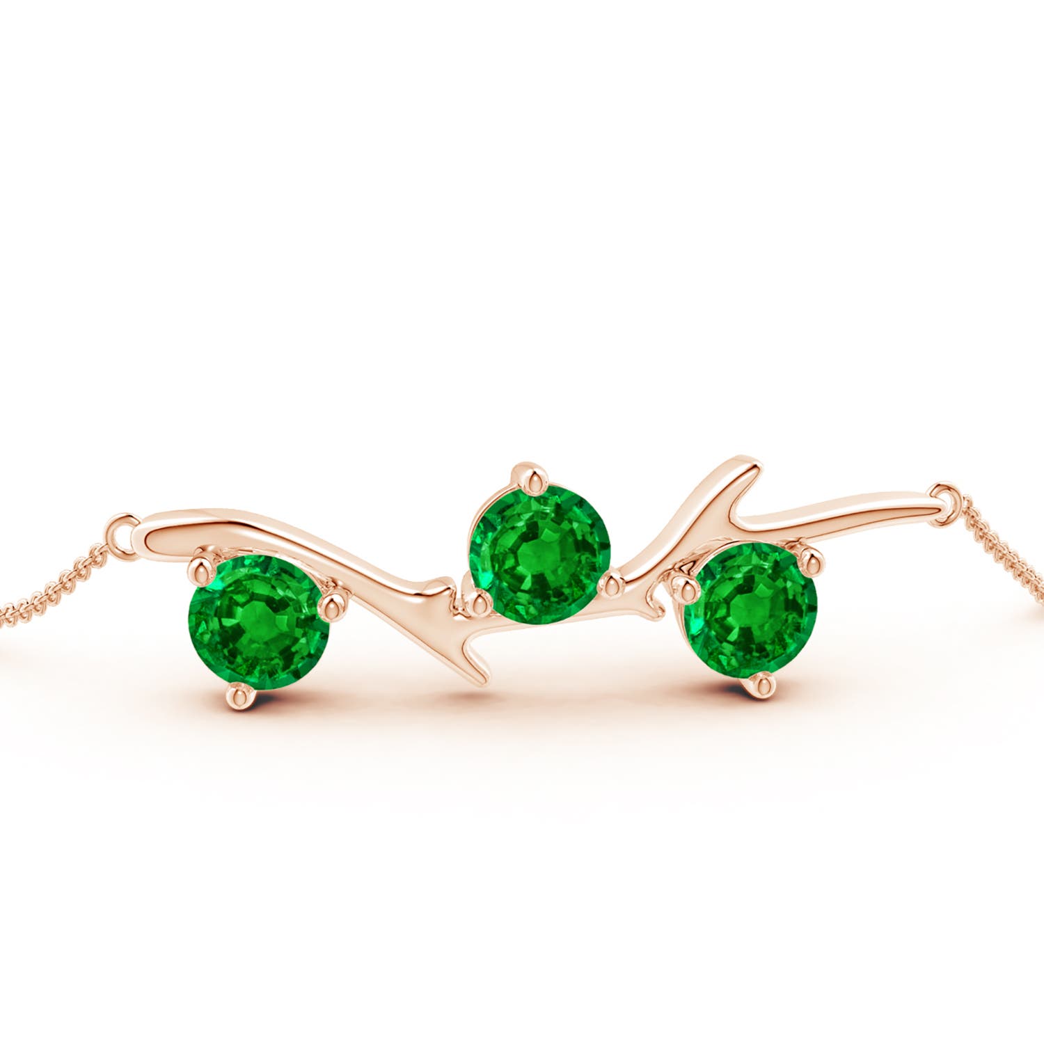 6mm AAAA Nature Inspired Round Emerald Tree Branch Bracelet in Rose Gold