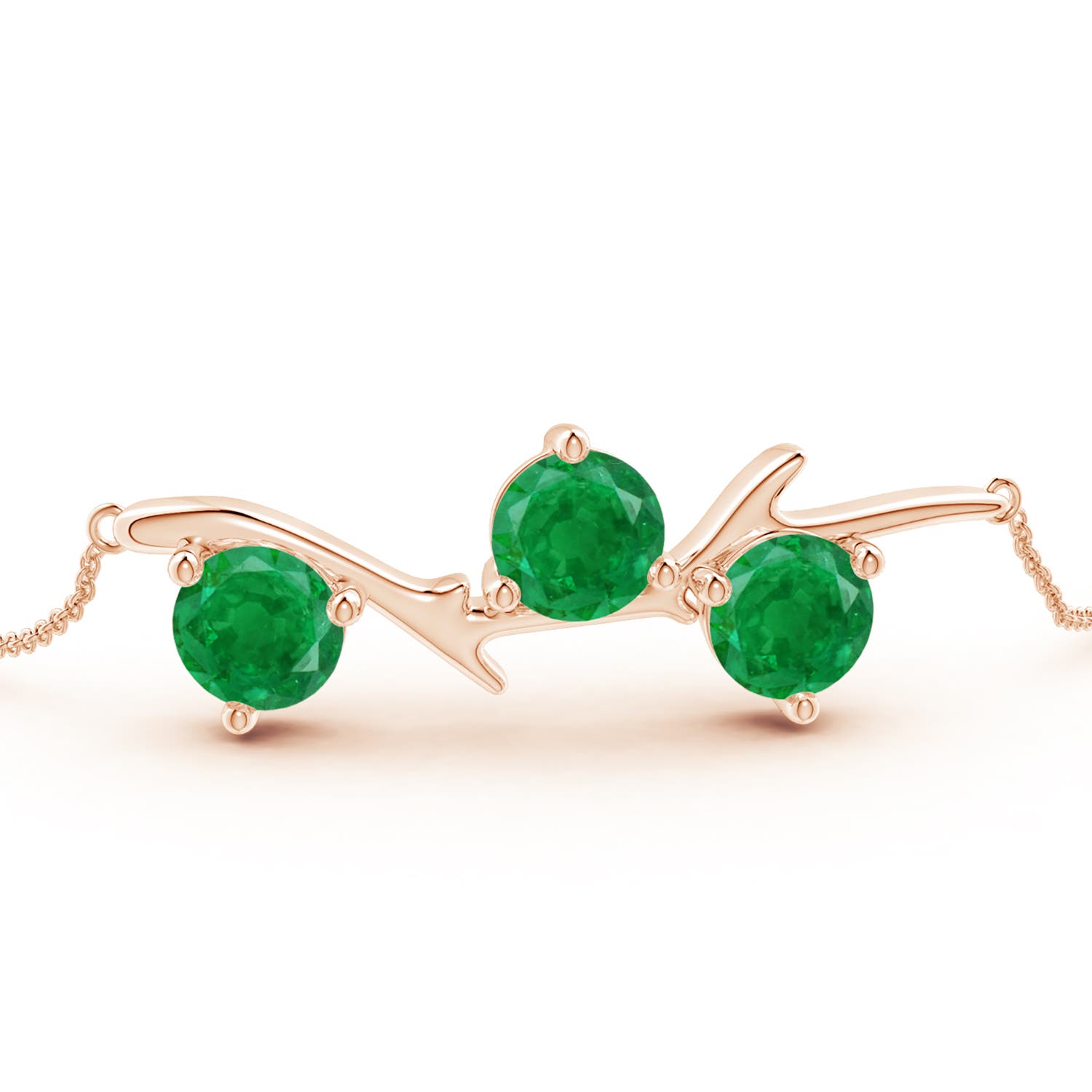 7mm AA Nature Inspired Round Emerald Tree Branch Bracelet in Rose Gold