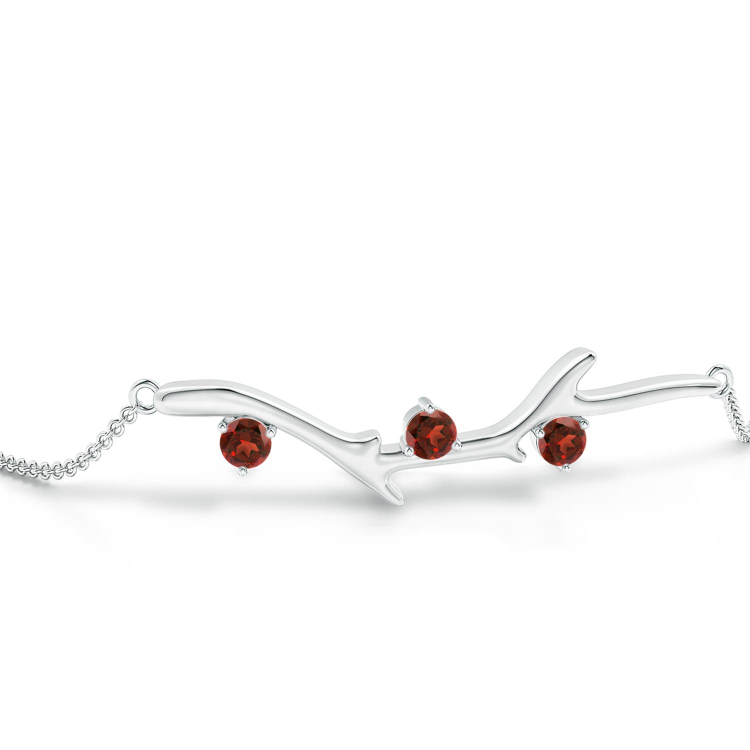 3mm AAAA Nature Inspired Round Garnet Tree Branch Bracelet in 18K White Gold