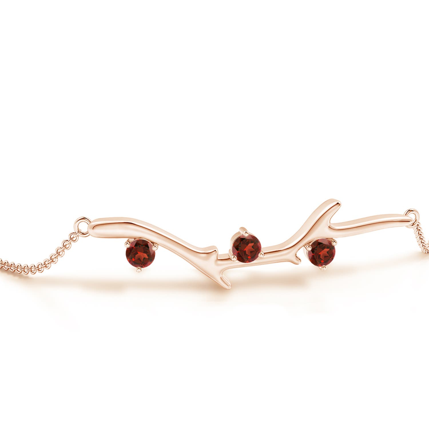 3mm AAAA Nature Inspired Round Garnet Tree Branch Bracelet in Rose Gold