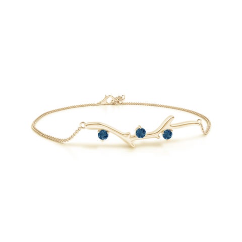 3mm AA Nature Inspired Round London Blue Topaz Tree Branch Bracelet in Yellow Gold