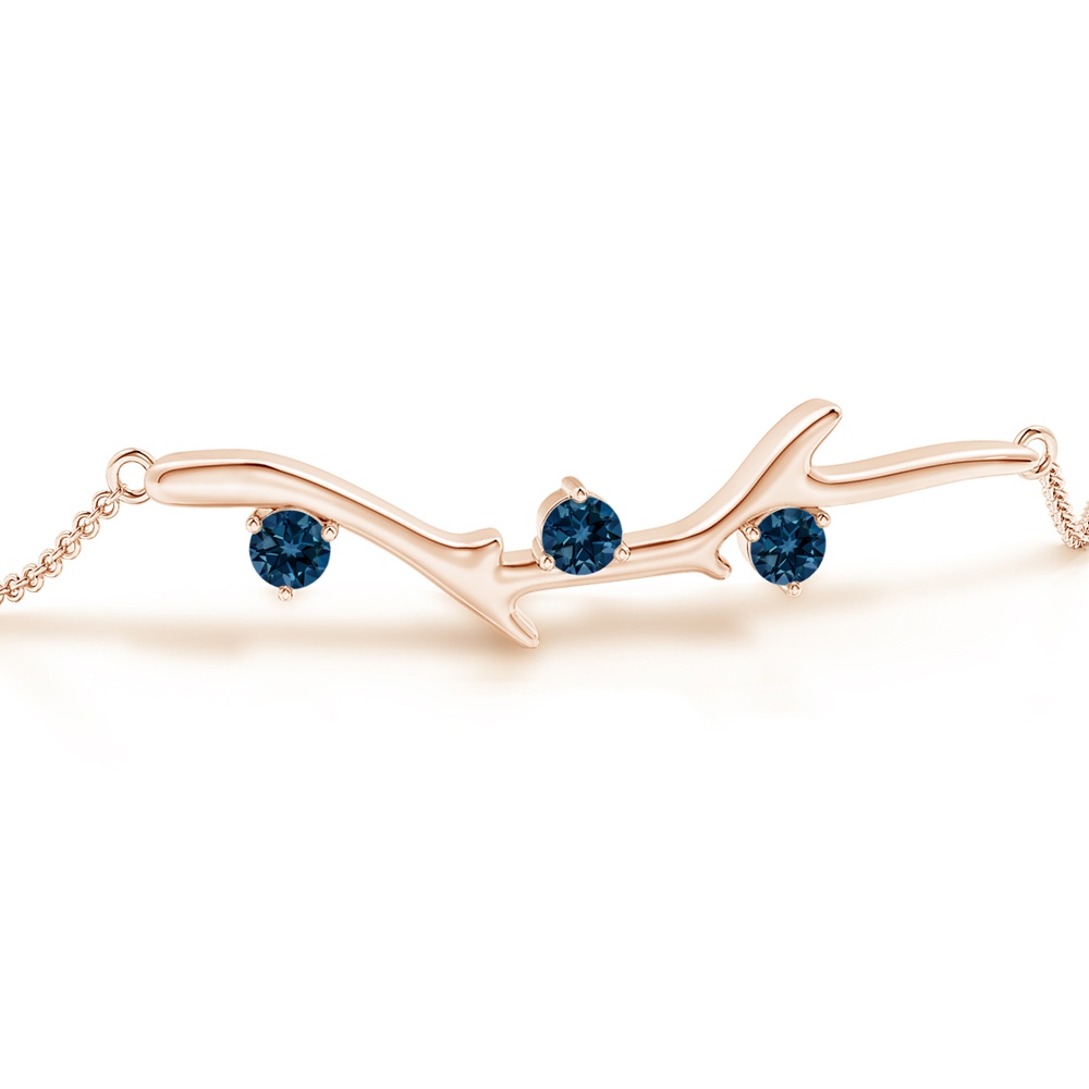 3mm AAAA Nature Inspired Round London Blue Topaz Tree Branch Bracelet in Rose Gold - side 1