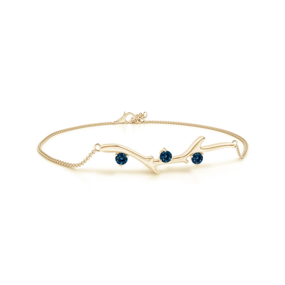 3mm AAAA Nature Inspired Round London Blue Topaz Tree Branch Bracelet in Yellow Gold 