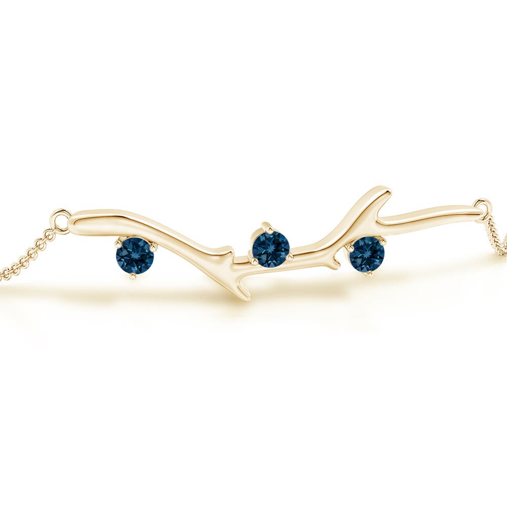 3mm AAAA Nature Inspired Round London Blue Topaz Tree Branch Bracelet in Yellow Gold - side 1