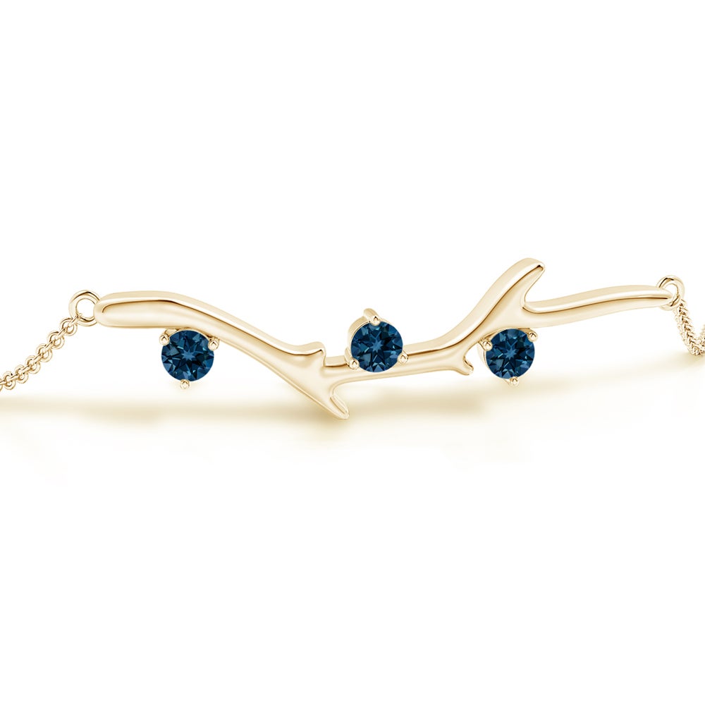 3mm AAAA Nature Inspired Round London Blue Topaz Tree Branch Bracelet in Yellow Gold - side 1